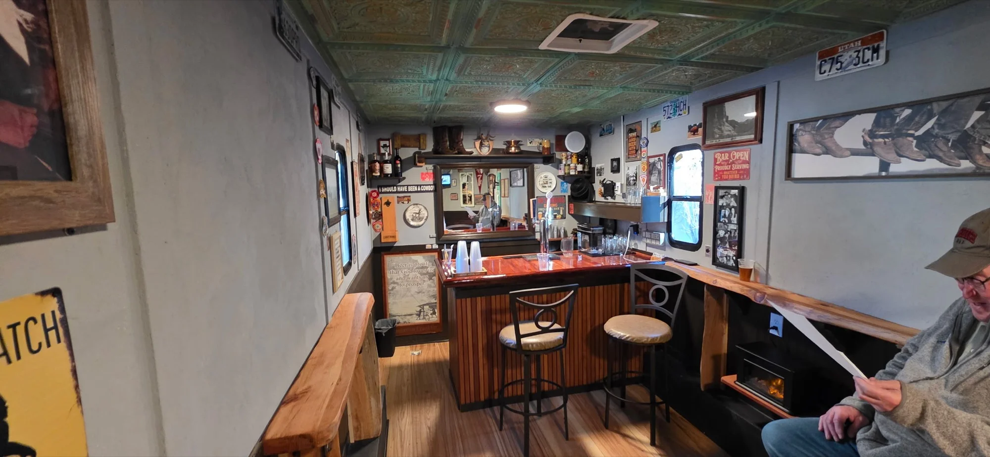 Inside view of Jack's Wagon mobile bar set up for an event