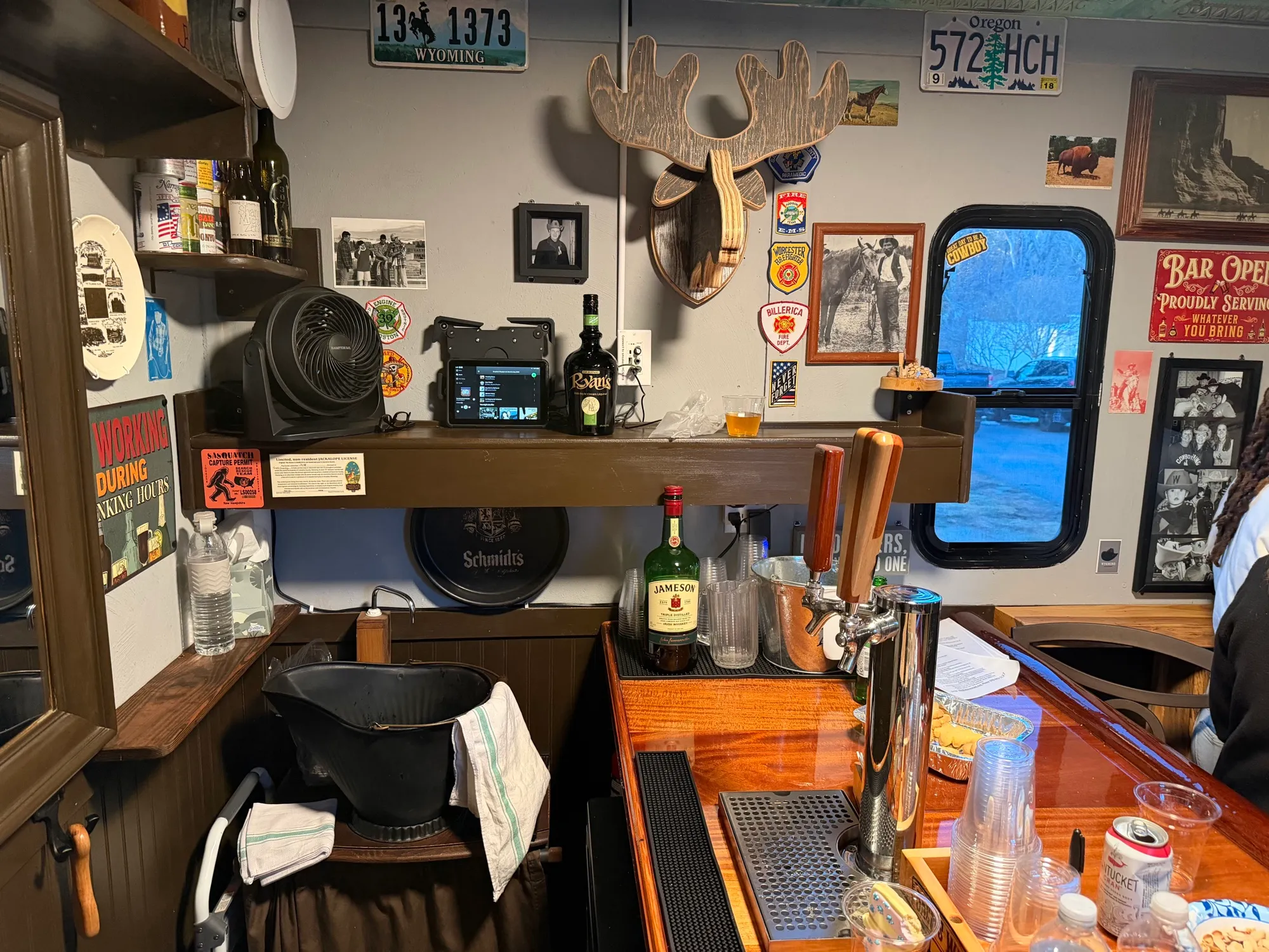 Bar view inside Jack's Wagon mobile pub