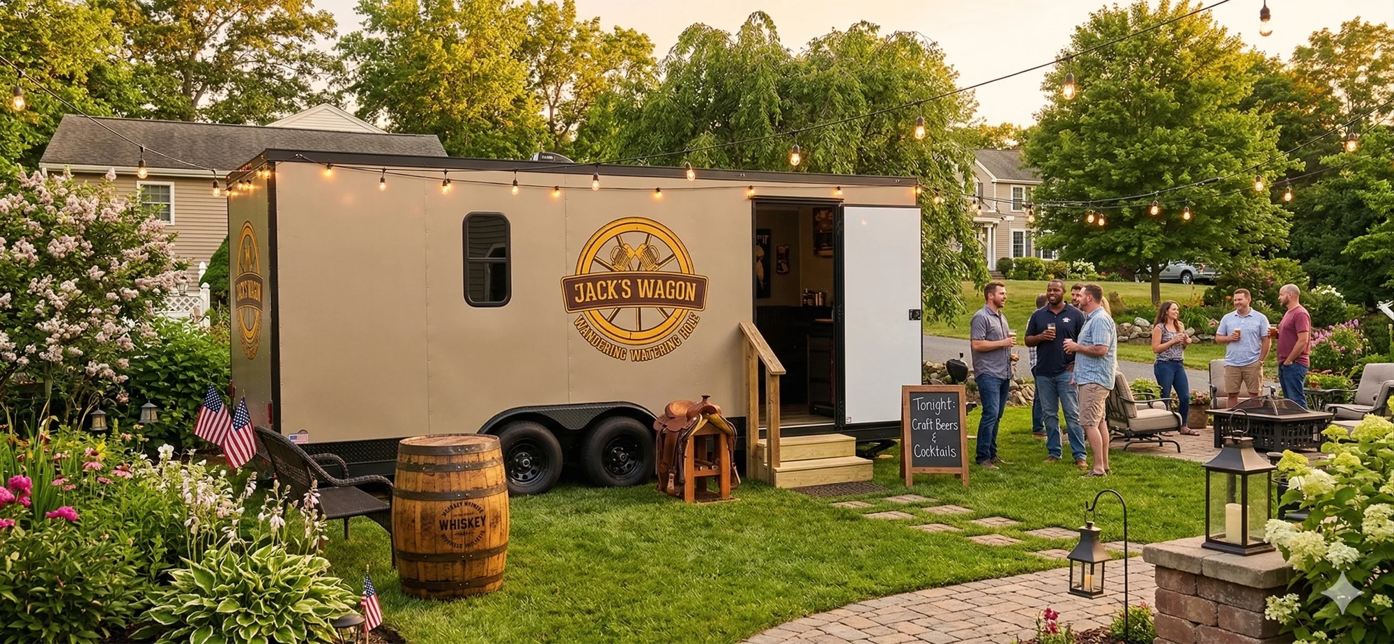Jack's Wagon mobile bar set up for an evening event