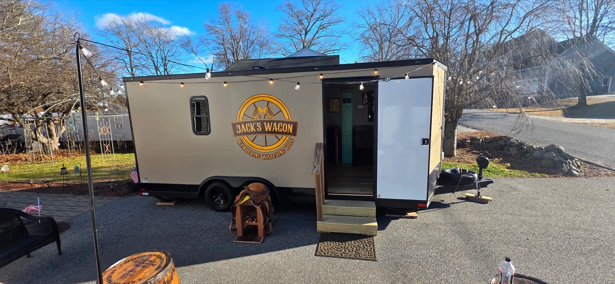 Exterior view of the Jack's Wagon trailer, set up for service