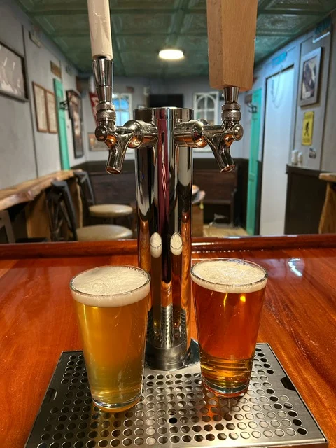 Close-up of Jack's Wagon beer taps ready to pour